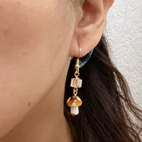 Handmade Mushroom Lampwork Beads Drop Earrings - Picture 2 of 8